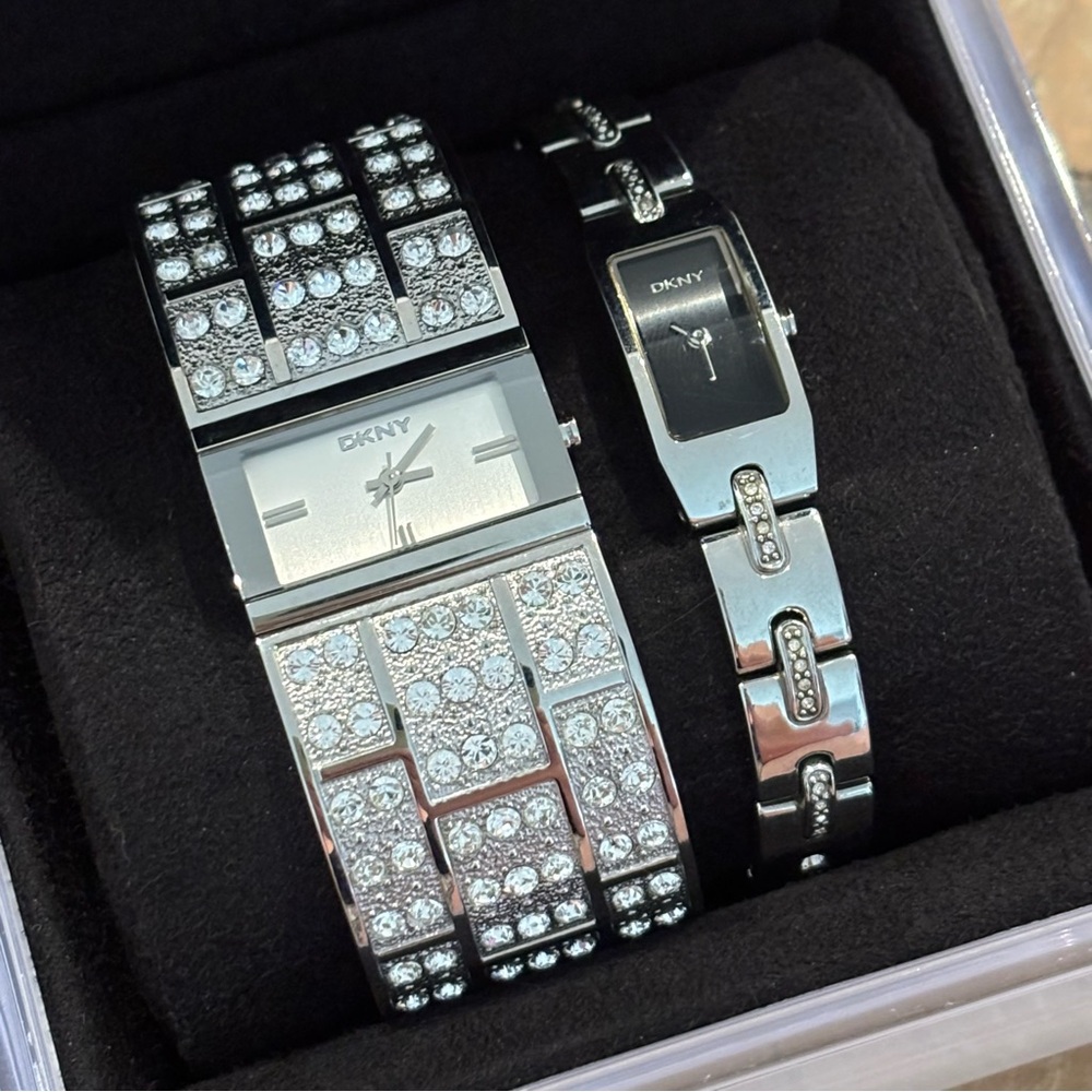 DKNY Silver and Crystal Watch Duo